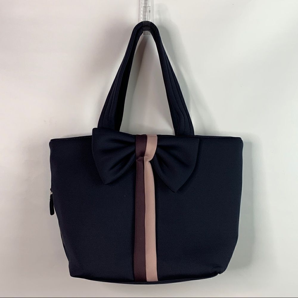 Stella & Dot Navy Blue Bow Front Nylon Tote Bag purse organizer designer - Picture 2 of 11